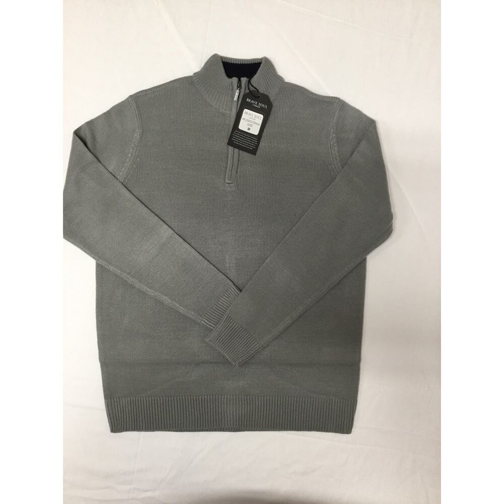 Brave Soul Mens Quarter Zip Sweater Medium Gray Knit Pullover Long Sleeve #1